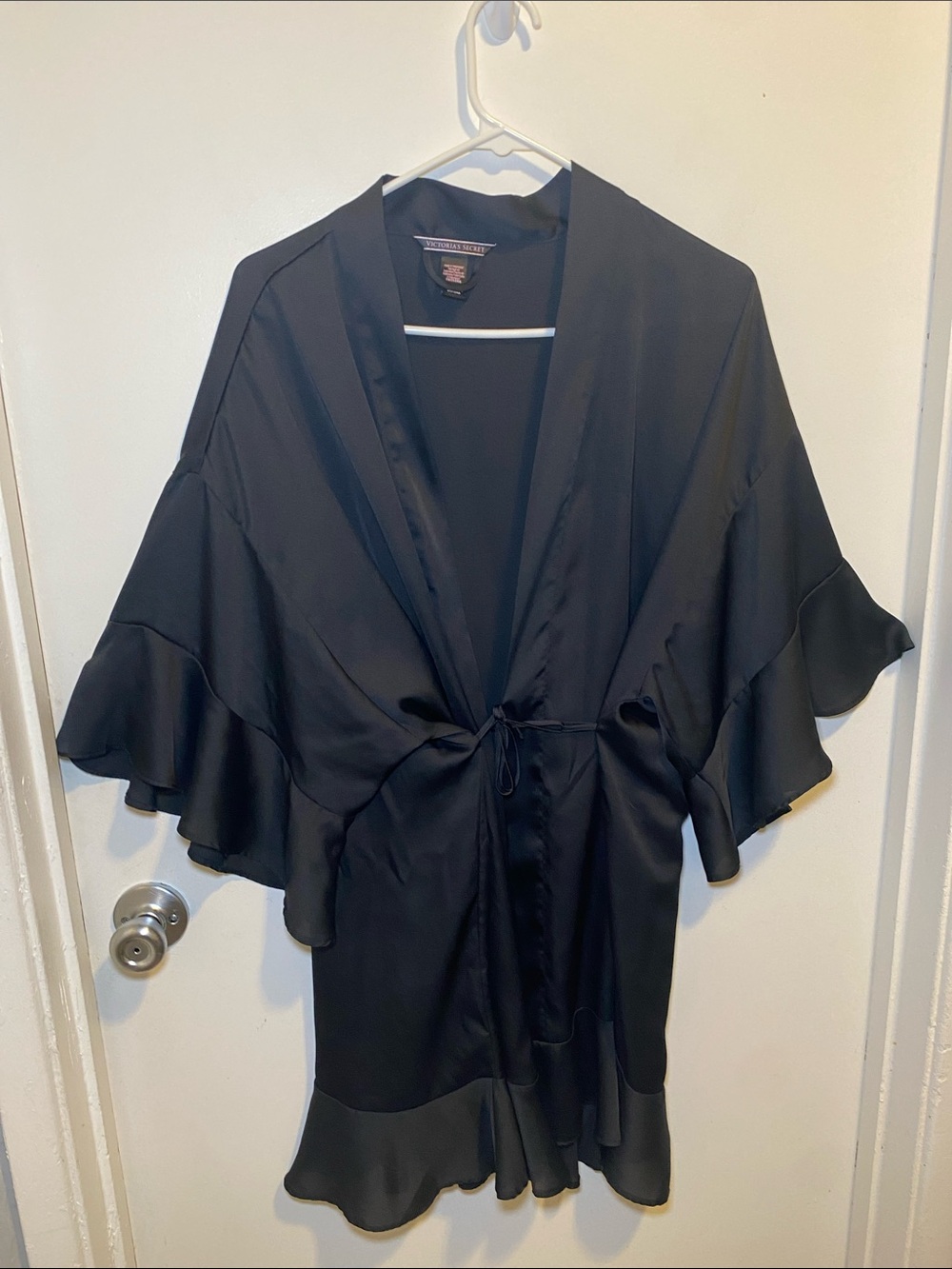 Victoria's Secret Black Satin Flutter-Sleeve Robe